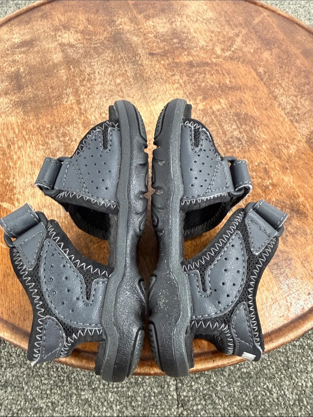 Nike Sandals Todder 5 Black Faux Leather Adjustable Strappy Athletic Swoosh